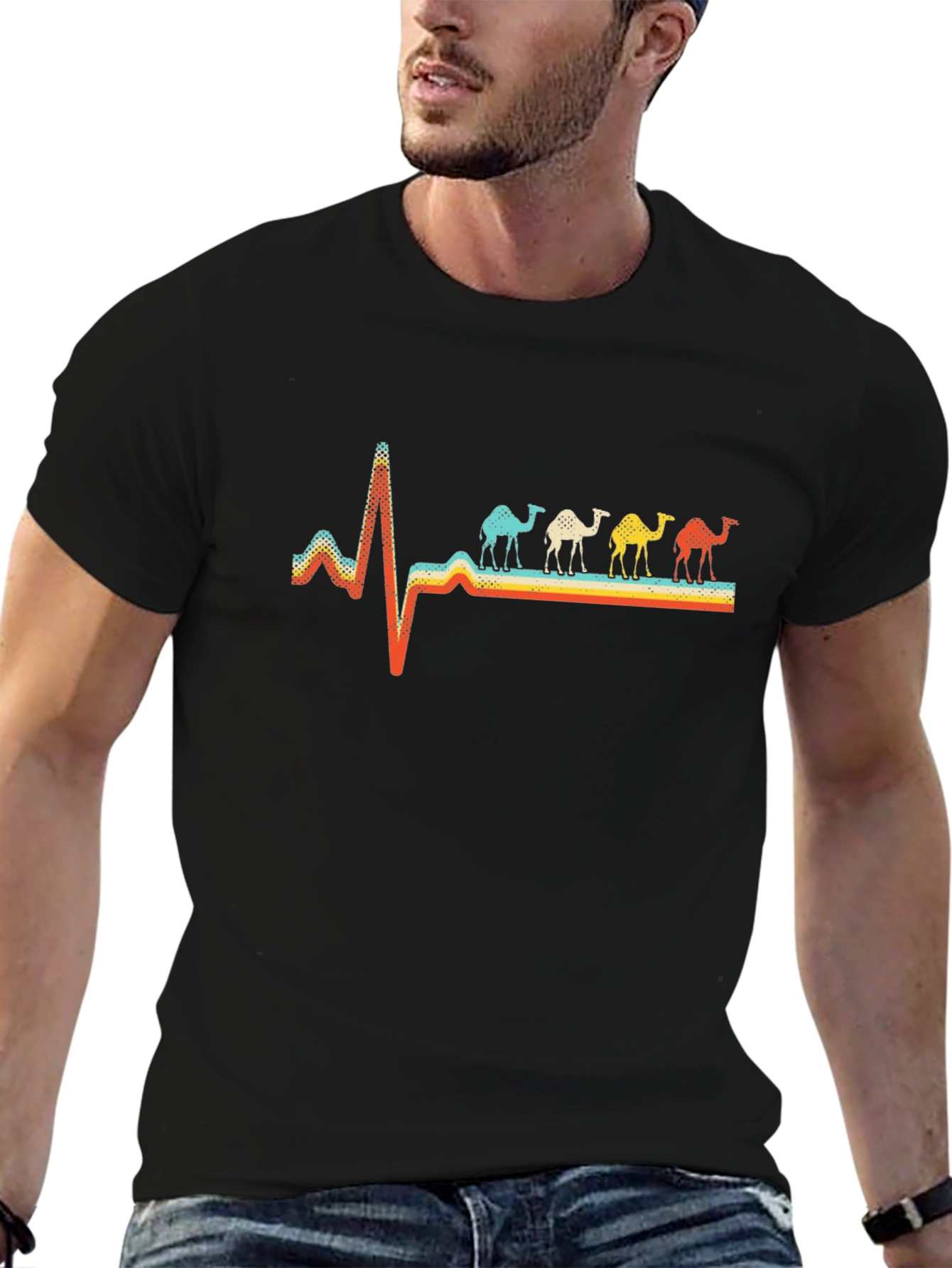 Camel Heartbeat Graphic Tee - Stylish Black T-Shirt