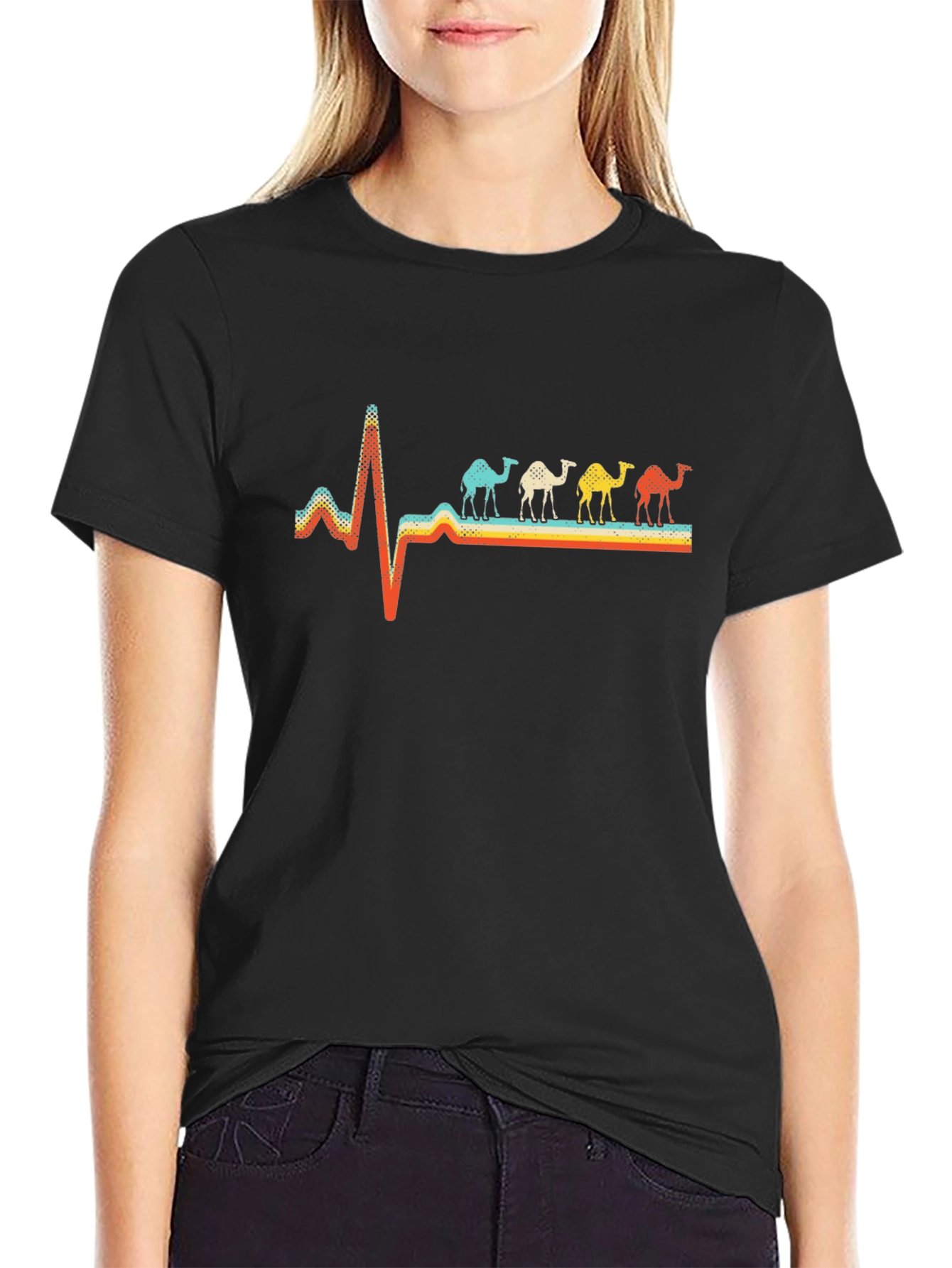 Camel Heartbeat Graphic Tee - Stylish Black T-Shirt