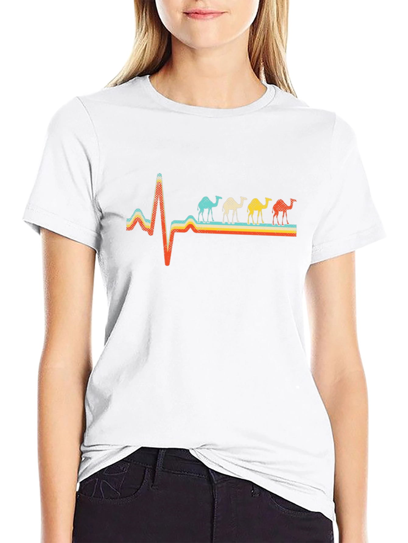Camel Heartbeat Graphic Tee - Stylish Black T-Shirt