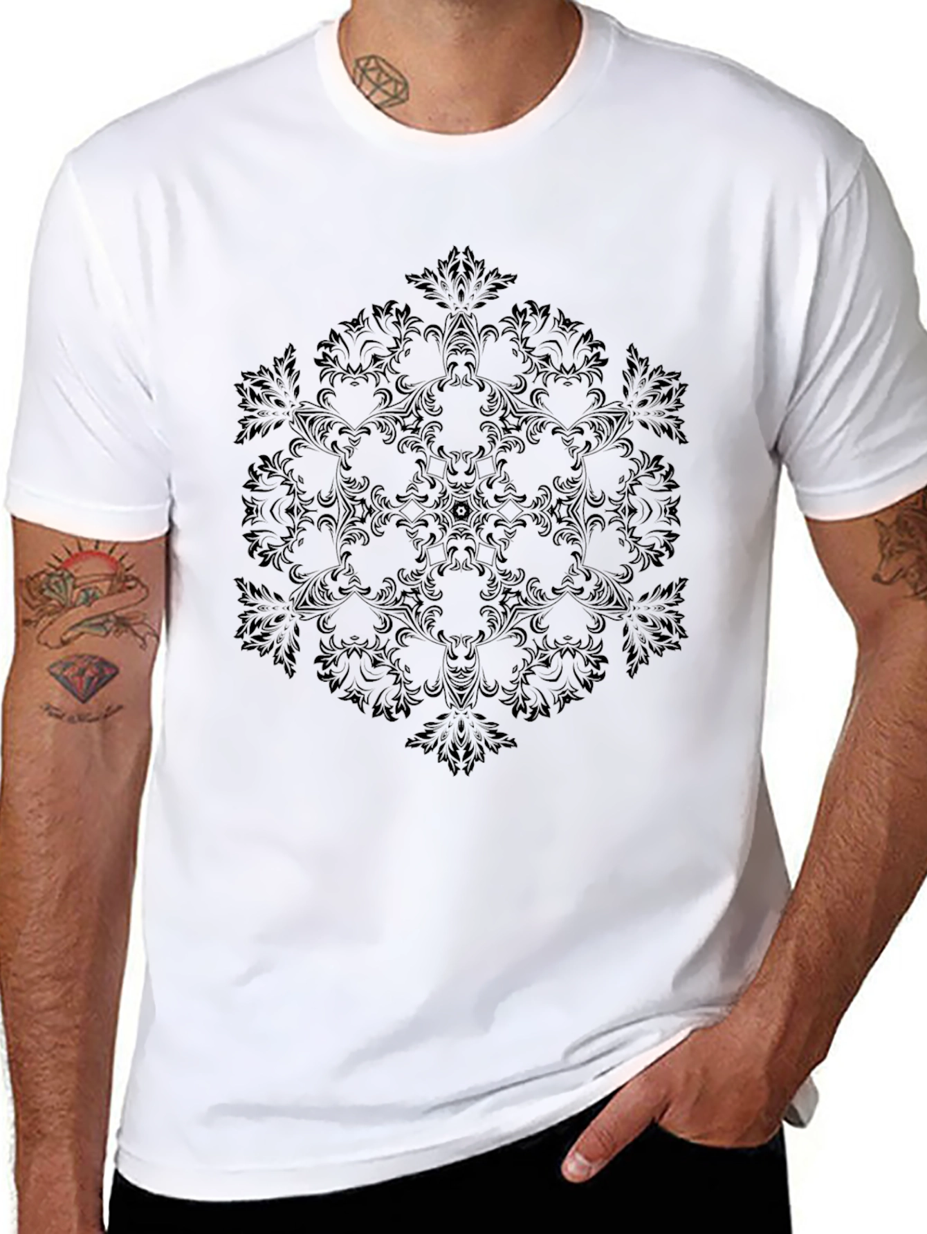 Elegant Black Floral Mandala Graphic T-Shirt