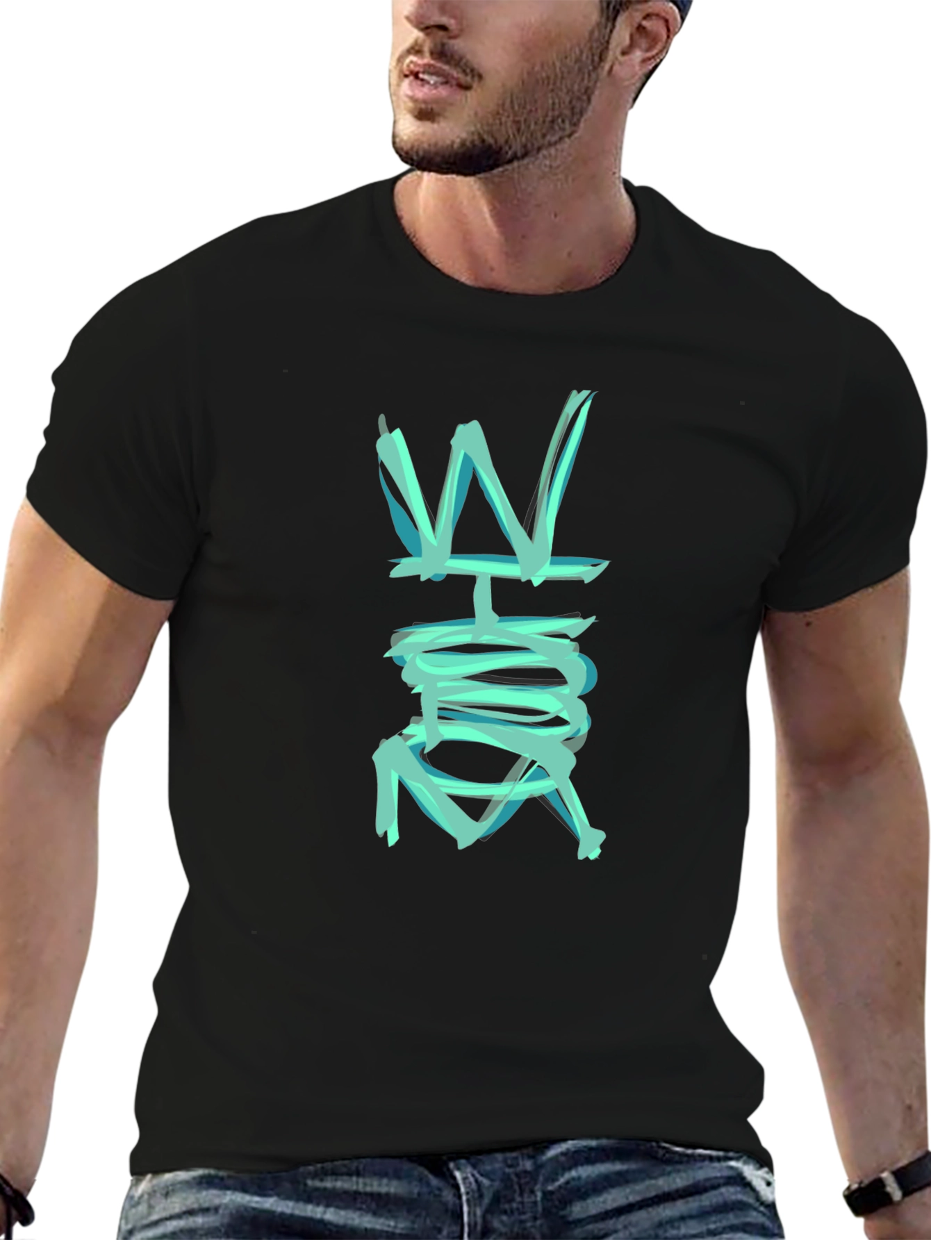 Abstract W Graphic Black T-Shirt