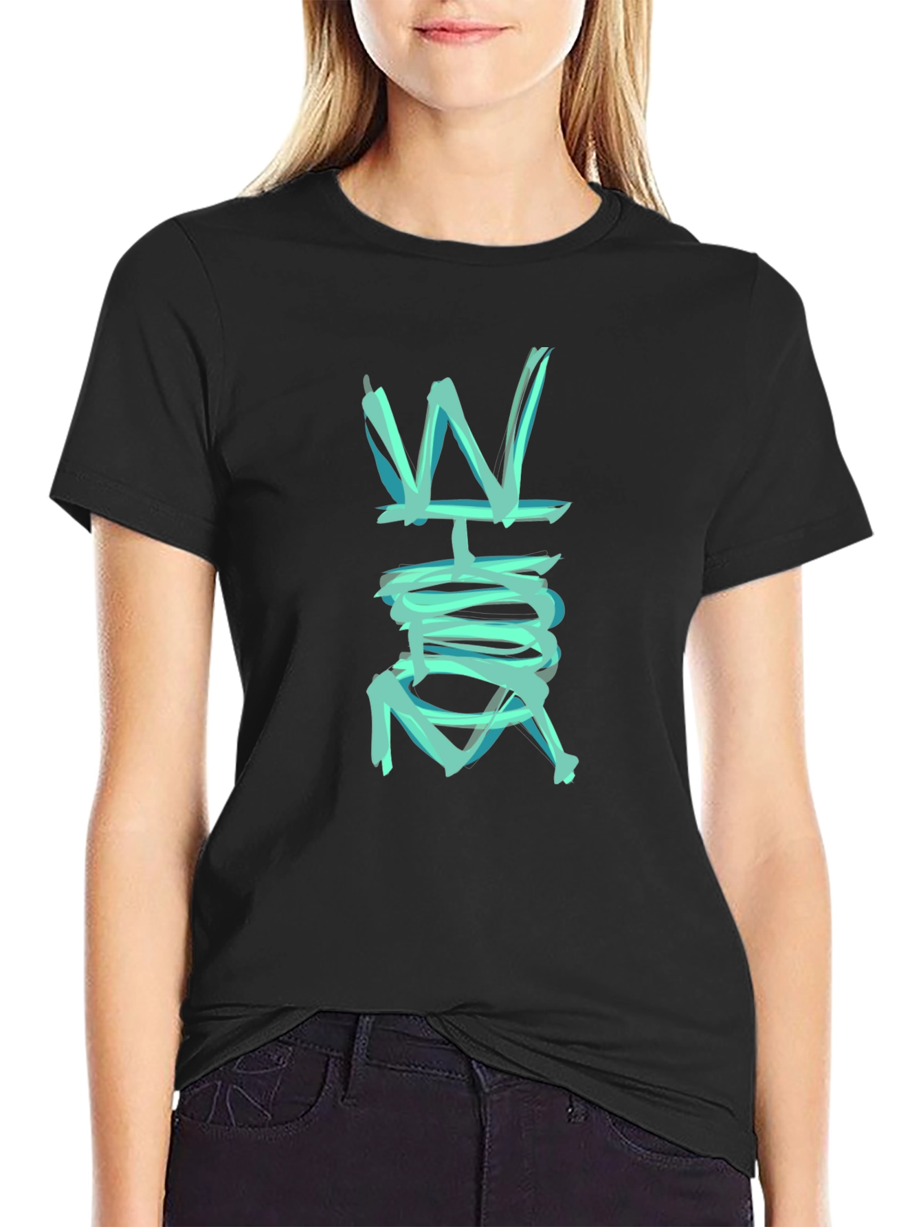 Abstract W Graphic Black T-Shirt