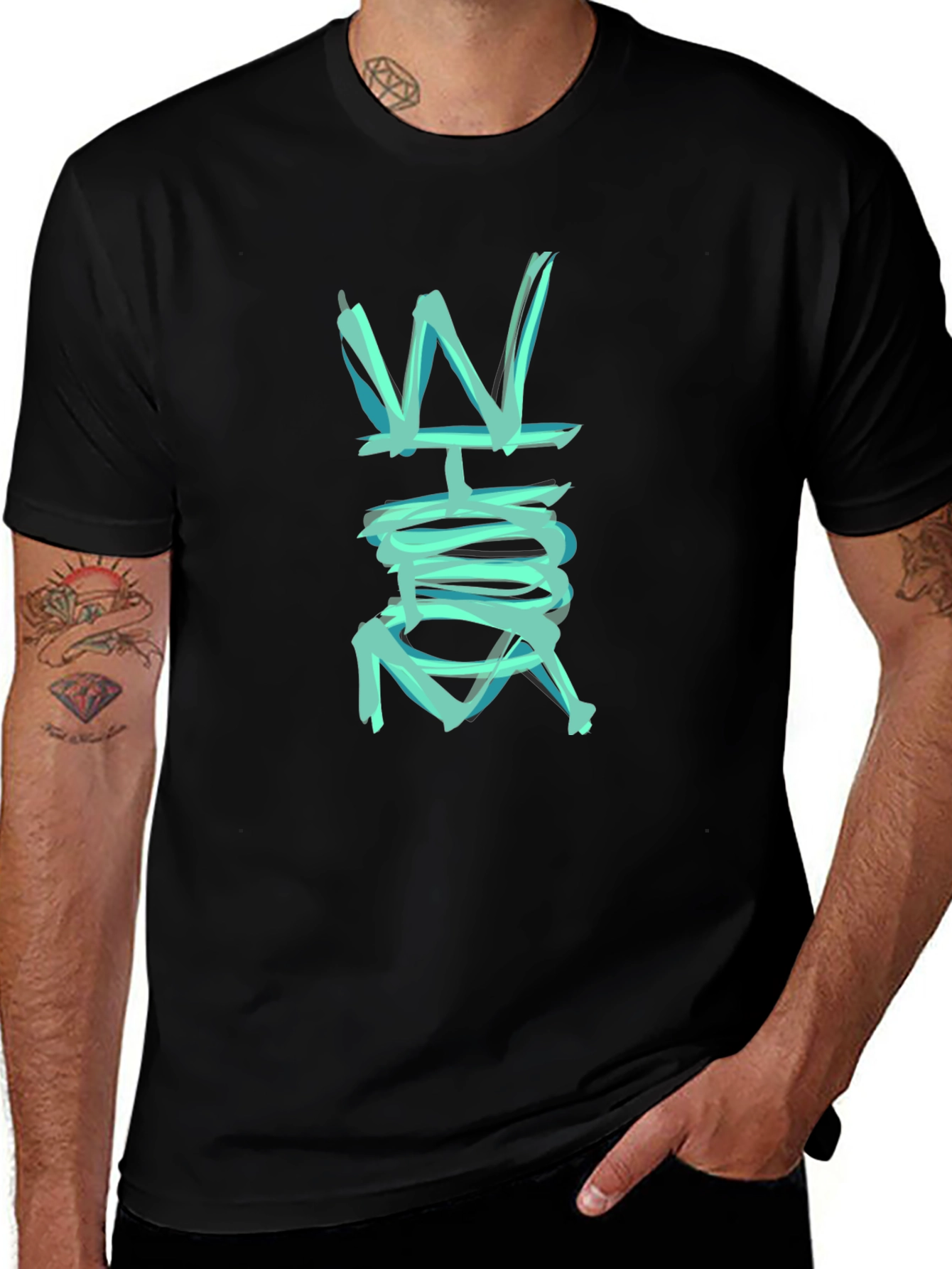 Abstract W Graphic Black T-Shirt