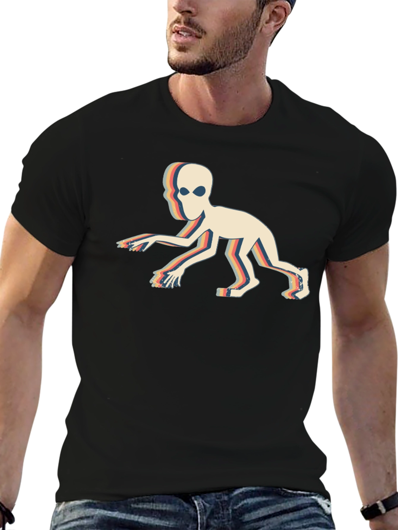Retro Alien Crawl Graphic Black T-Shirt