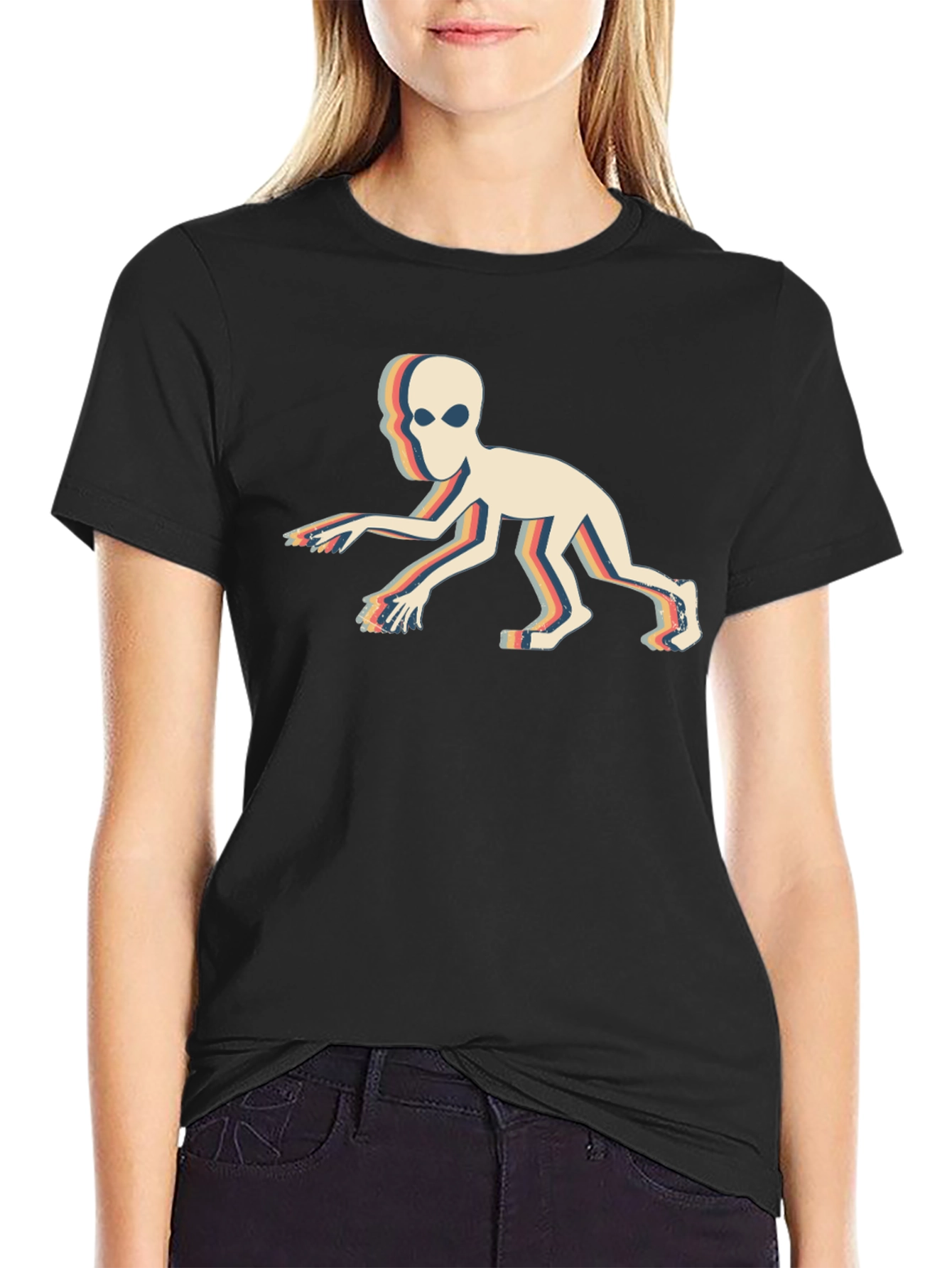 Retro Alien Crawl Graphic Black T-Shirt