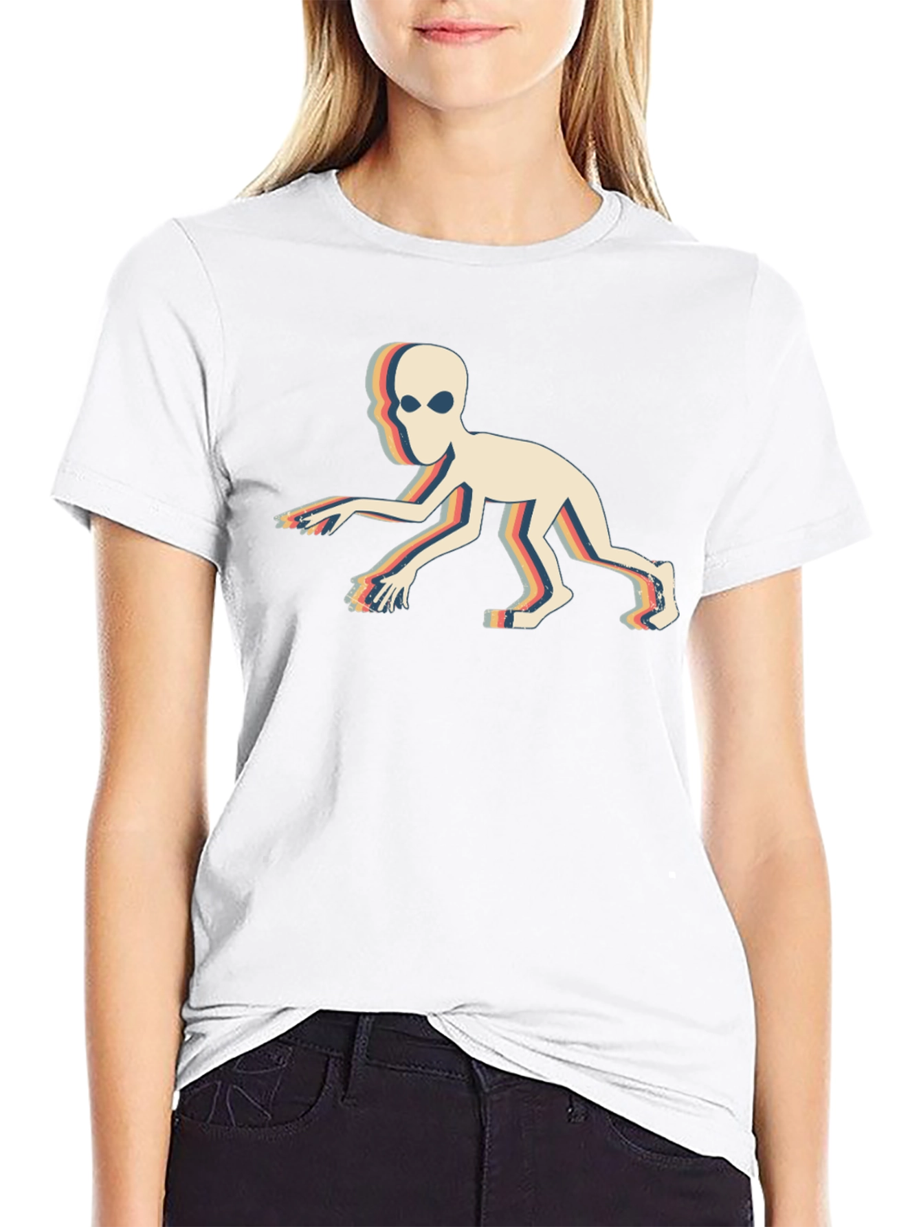 Retro Alien Crawl Graphic Black T-Shirt