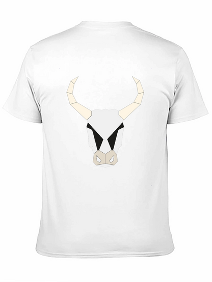 Geometric Bull Skull Graphic Tee - Black