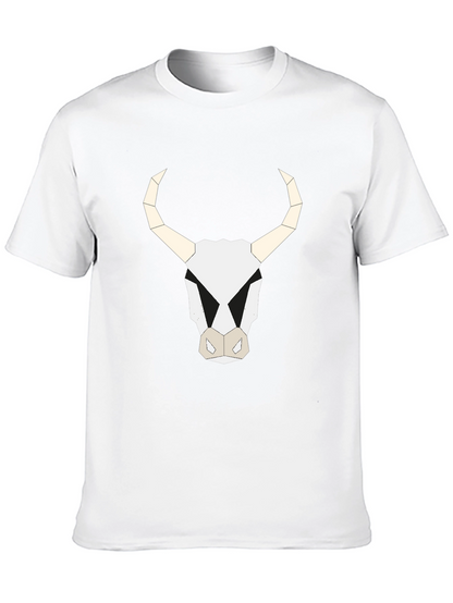 Geometric Bull Skull Graphic Tee - Black