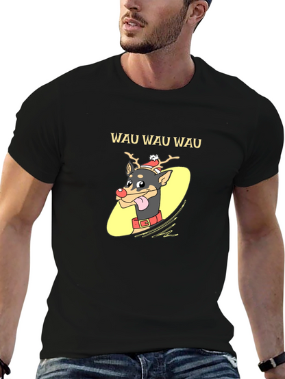 Festive Dog Graphic Tee - Holiday Humor Shirt