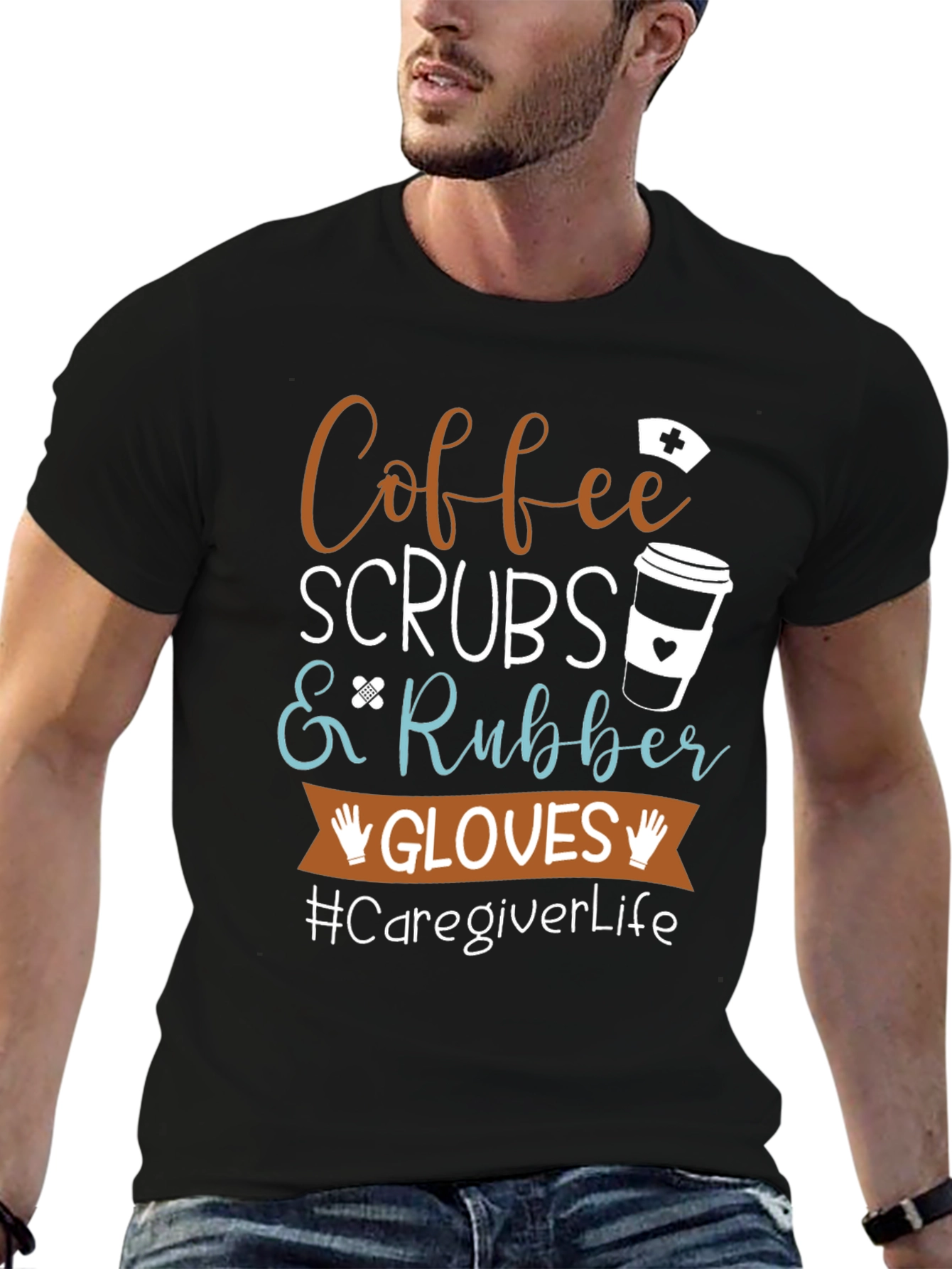 Coffee Scrubs Rubber Gloves Caregiver T-Shirt