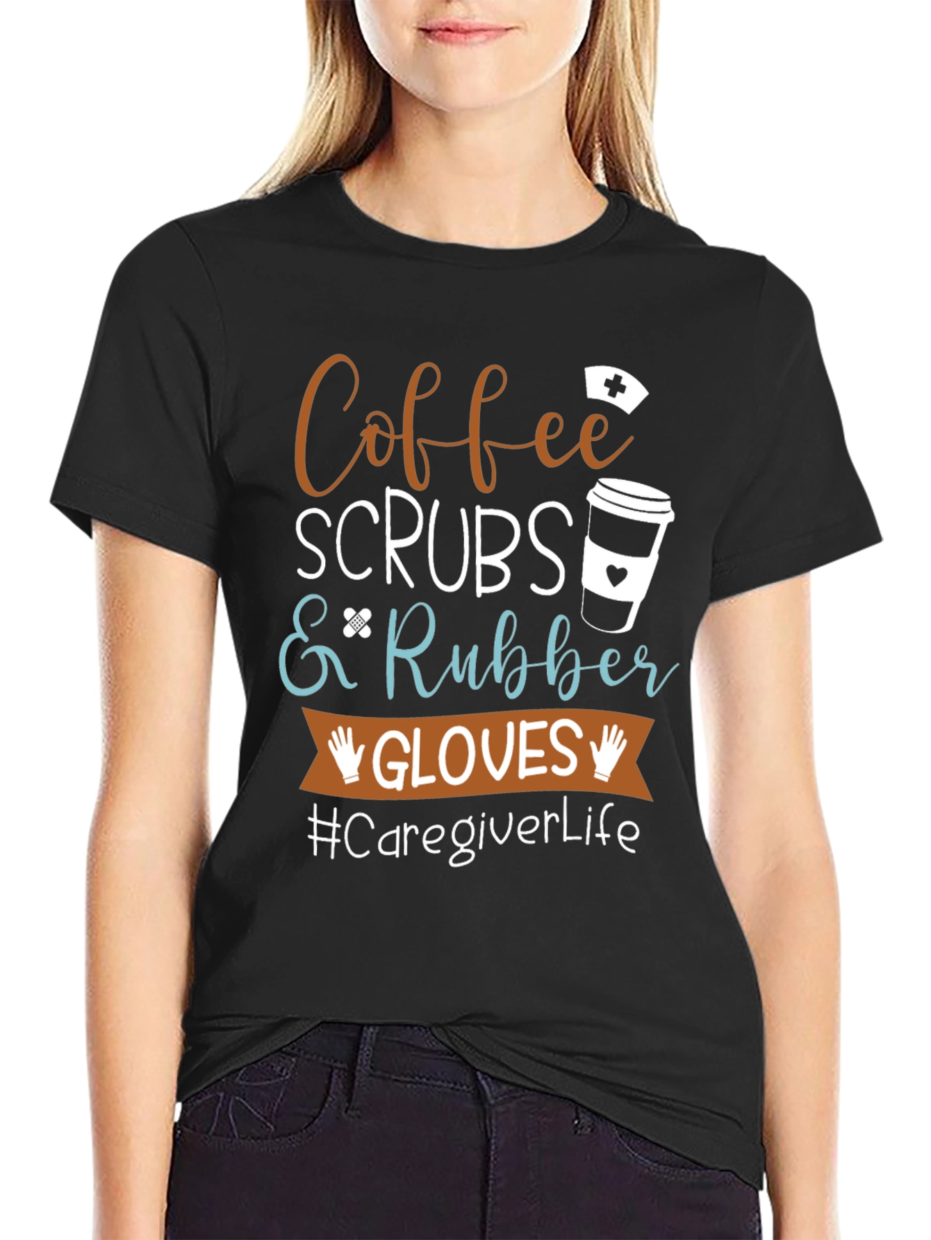 Coffee Scrubs Rubber Gloves Caregiver T-Shirt