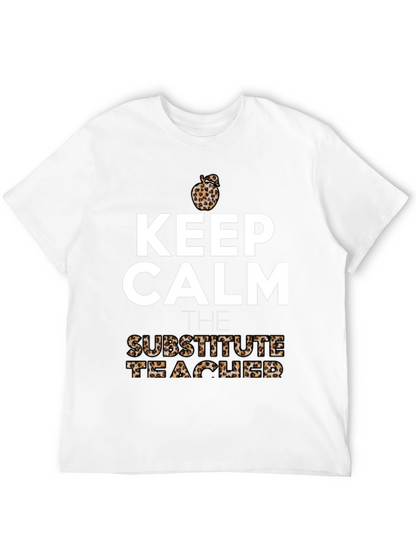 Keep Calm Substitute Teacher Leopard Apple T-Shirt