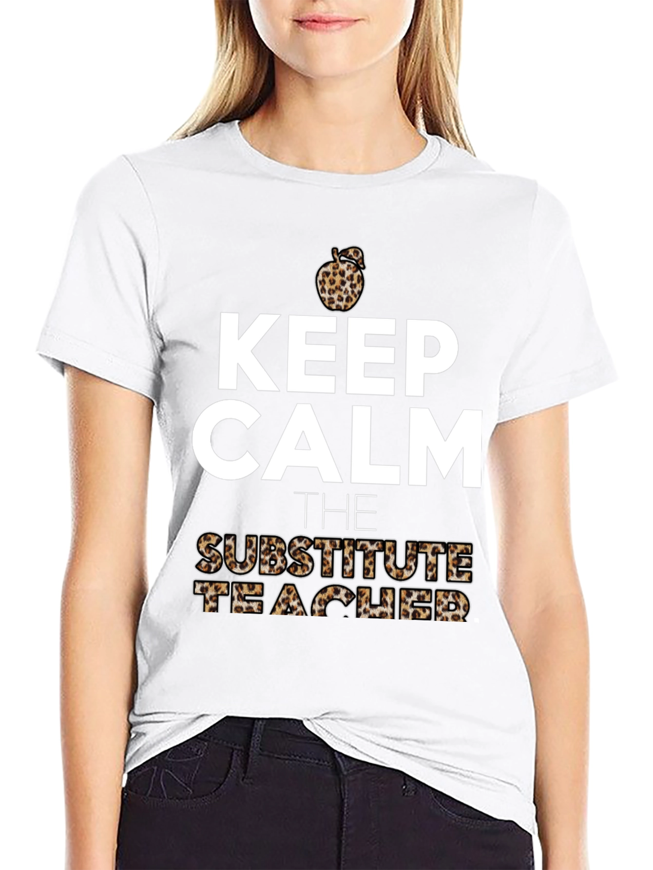 Keep Calm Substitute Teacher Leopard Apple T-Shirt