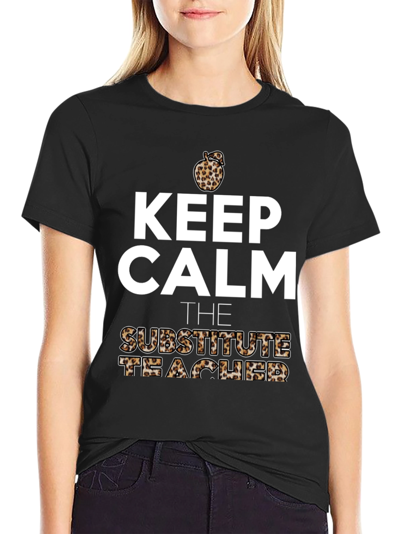 Keep Calm Substitute Teacher Leopard Apple T-Shirt