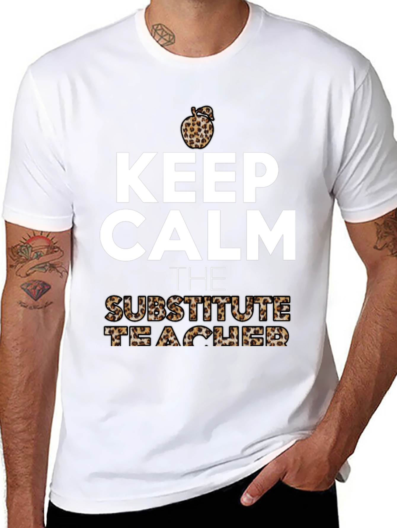 Keep Calm Substitute Teacher Leopard Apple T-Shirt