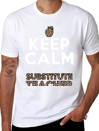 Keep Calm Substitute Teacher Leopard Apple T-Shirt