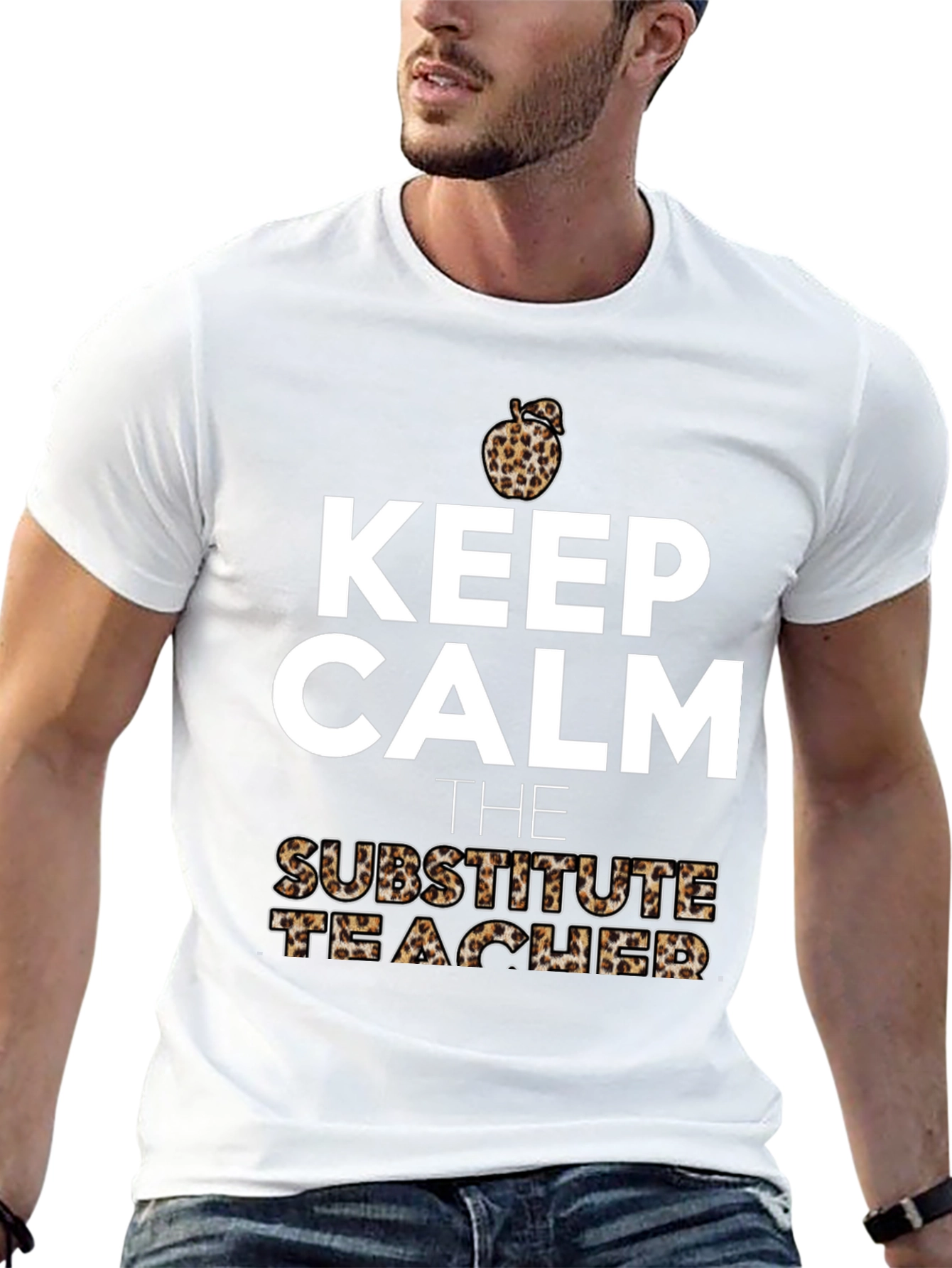 Keep Calm Substitute Teacher Leopard Apple T-Shirt