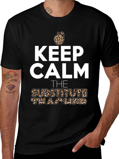 Keep Calm Substitute Teacher Leopard Apple T-Shirt