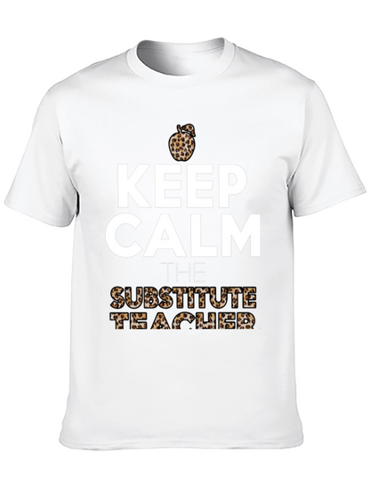 Keep Calm Substitute Teacher Leopard Apple T-Shirt