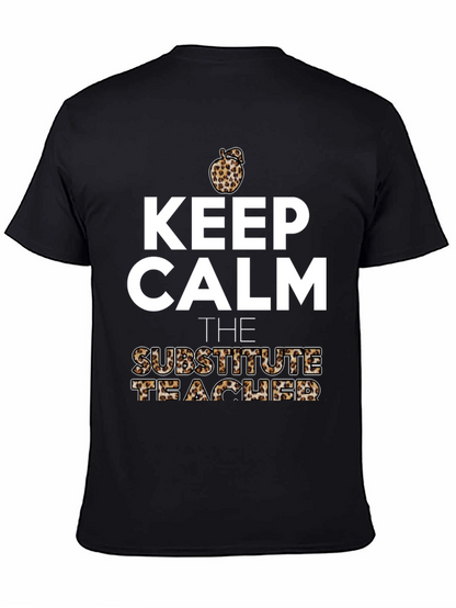 Keep Calm Substitute Teacher Leopard Apple T-Shirt