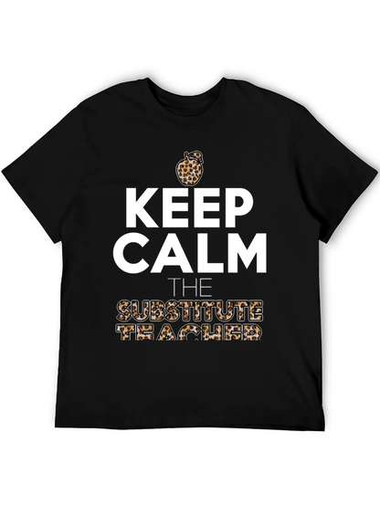 Keep Calm Substitute Teacher Leopard Apple T-Shirt