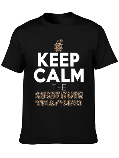 Keep Calm Substitute Teacher Leopard Apple T-Shirt