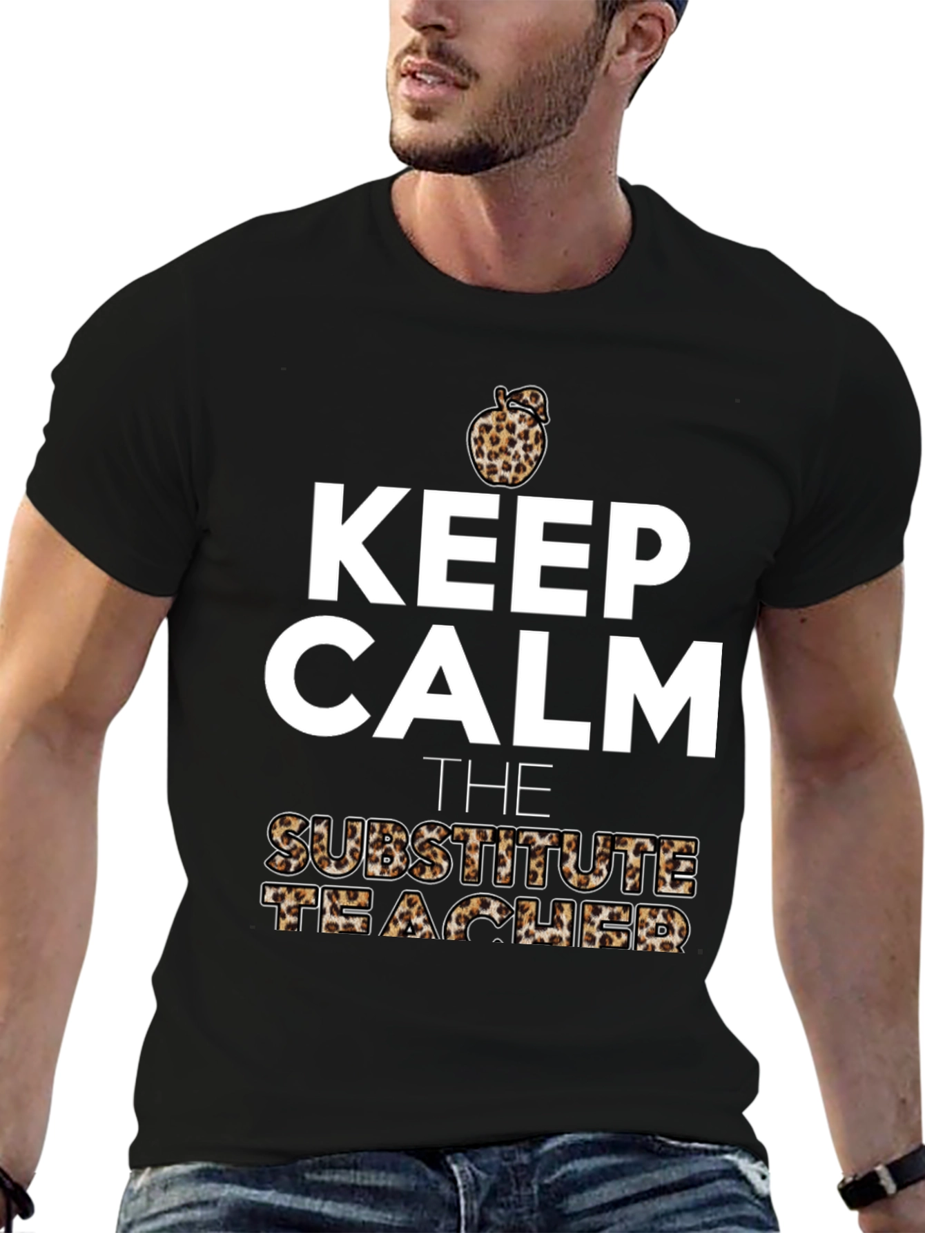 Keep Calm Substitute Teacher Leopard Apple T-Shirt