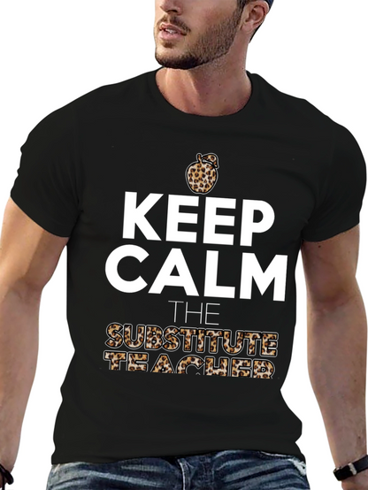 Keep Calm Substitute Teacher Leopard Apple T-Shirt