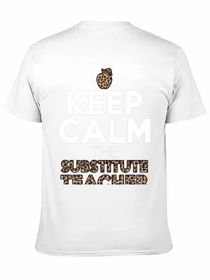 Keep Calm Substitute Teacher Leopard Apple T-Shirt