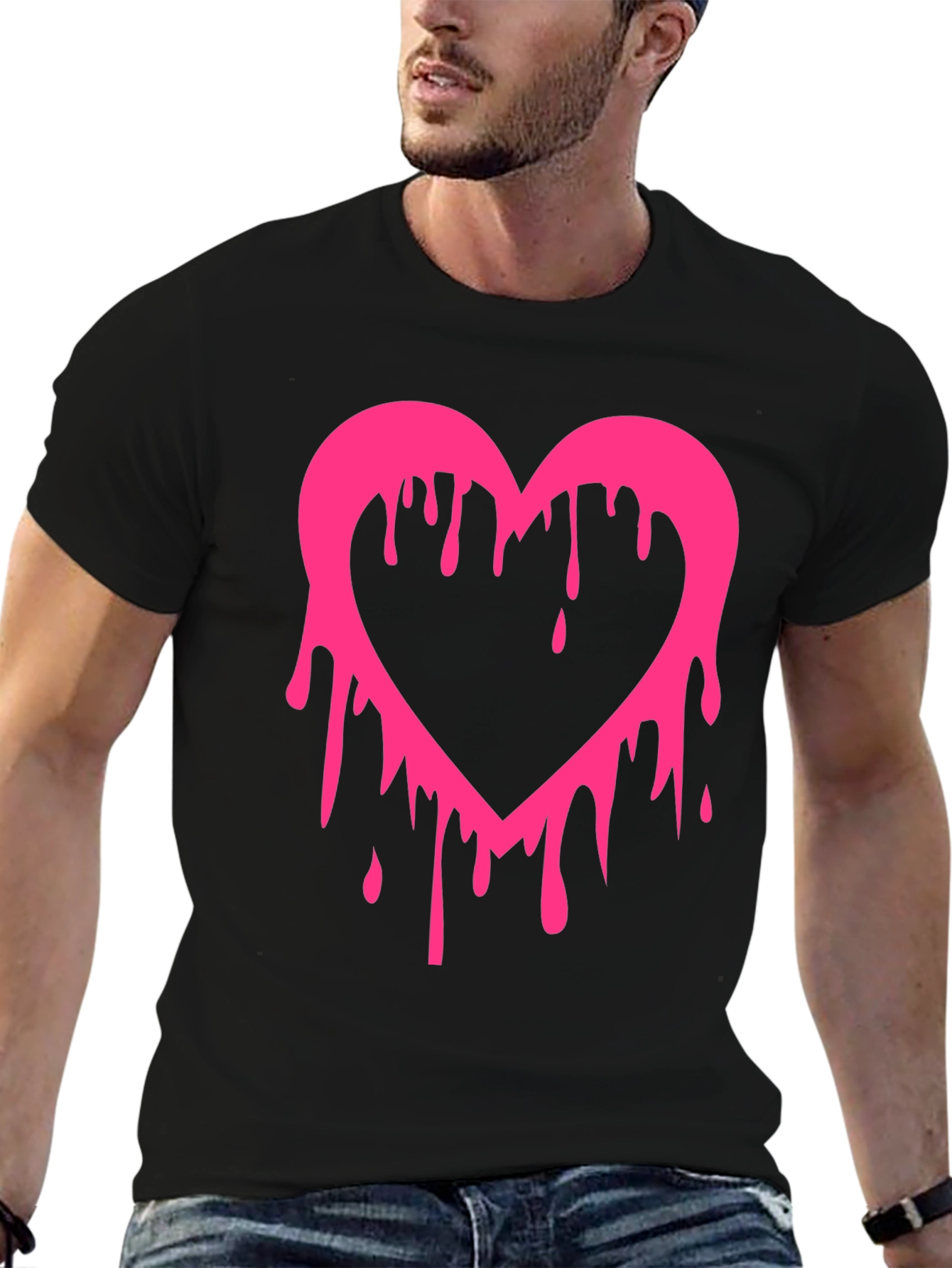 Dripping Heart Graphic Tee - Mens Black T-Shirt