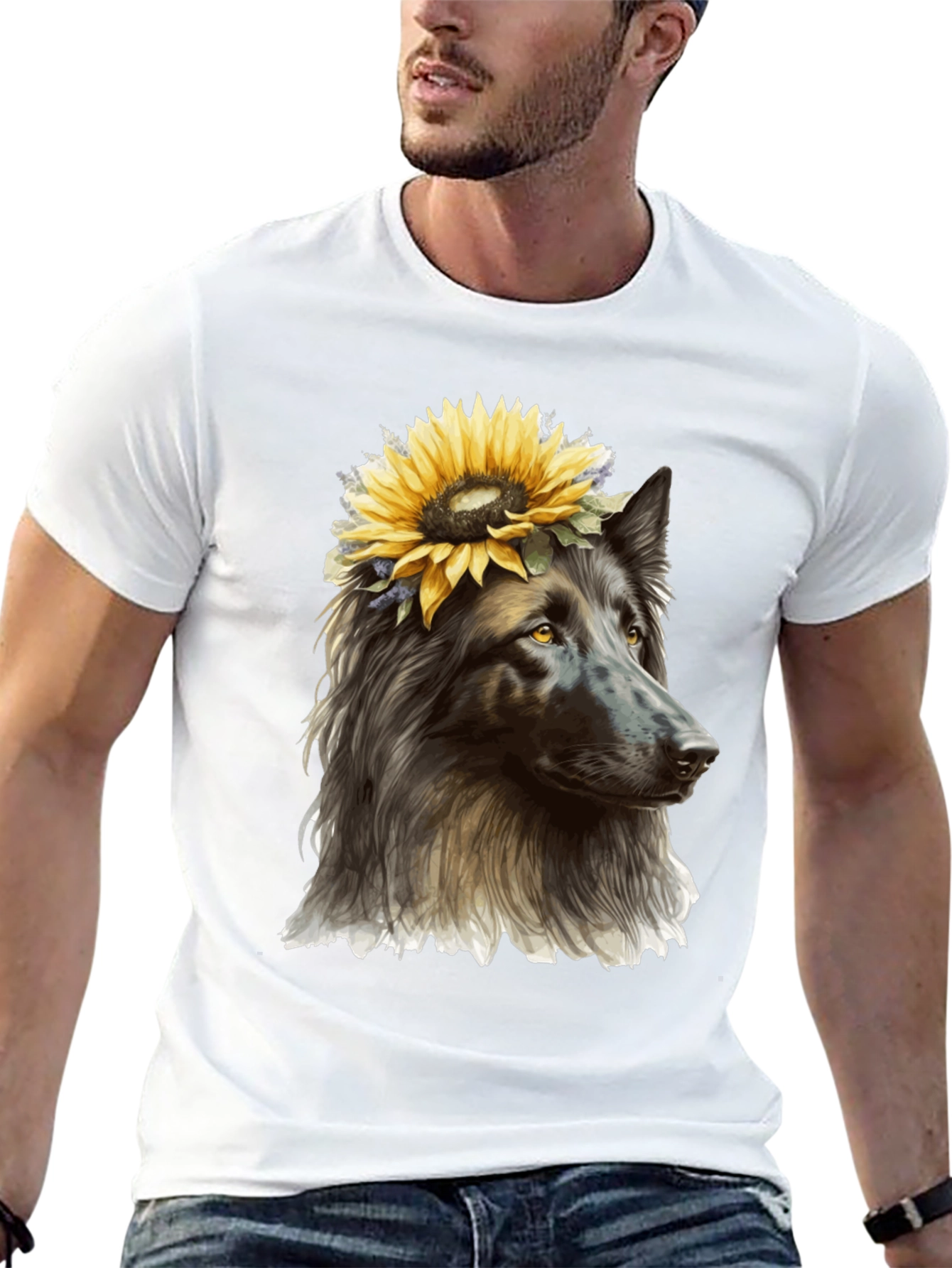 Dog with Sunflower Crown Graphic Tee