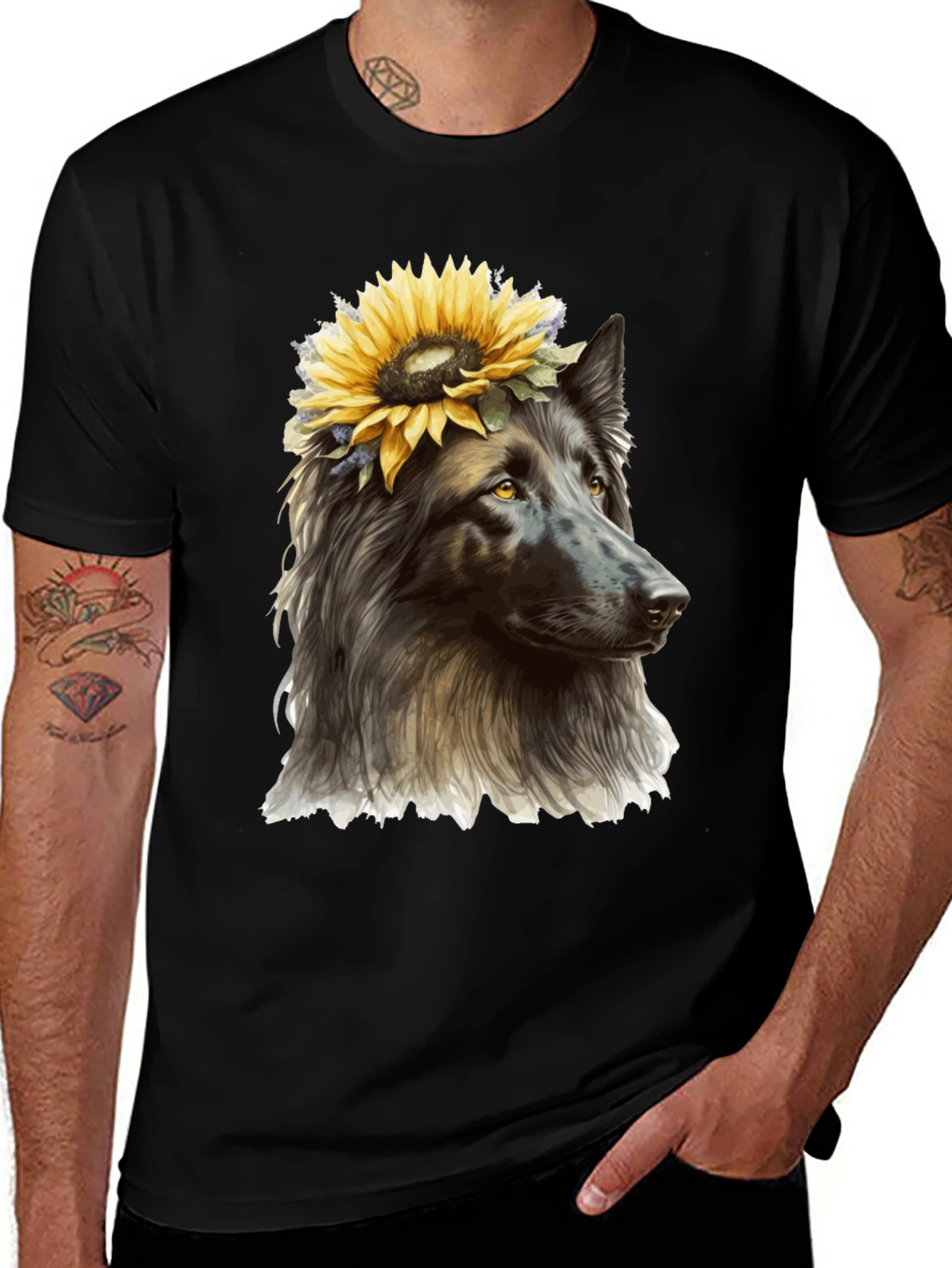 Dog with Sunflower Crown Graphic Tee