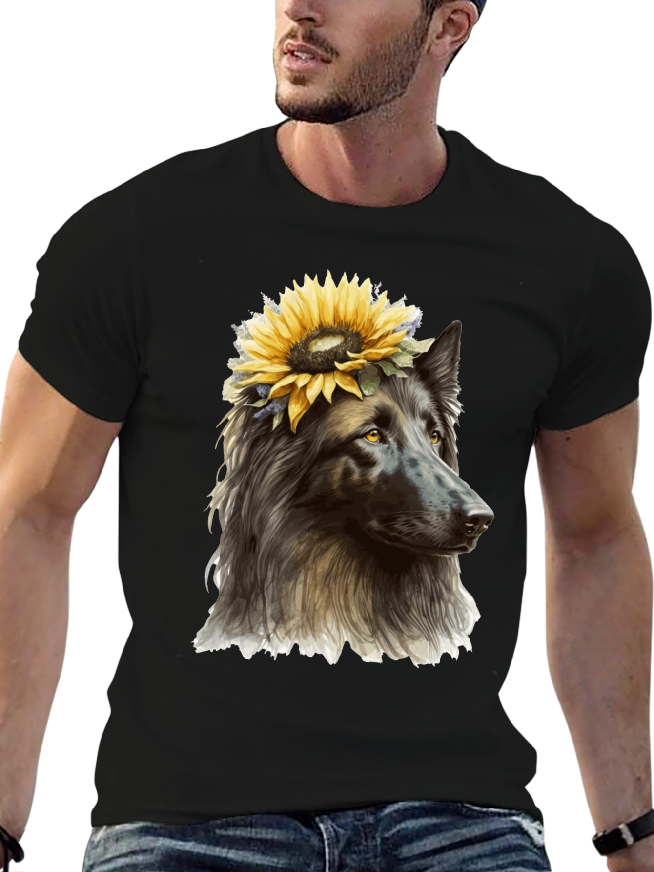 Dog with Sunflower Crown Graphic Tee