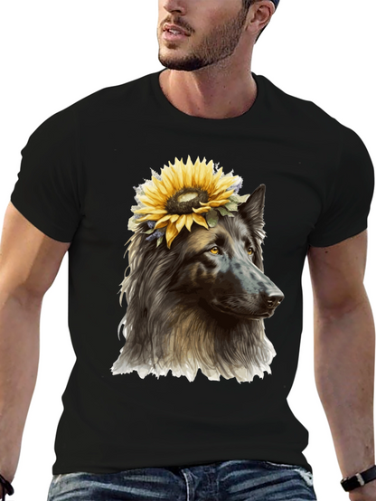 Dog with Sunflower Crown Graphic Tee