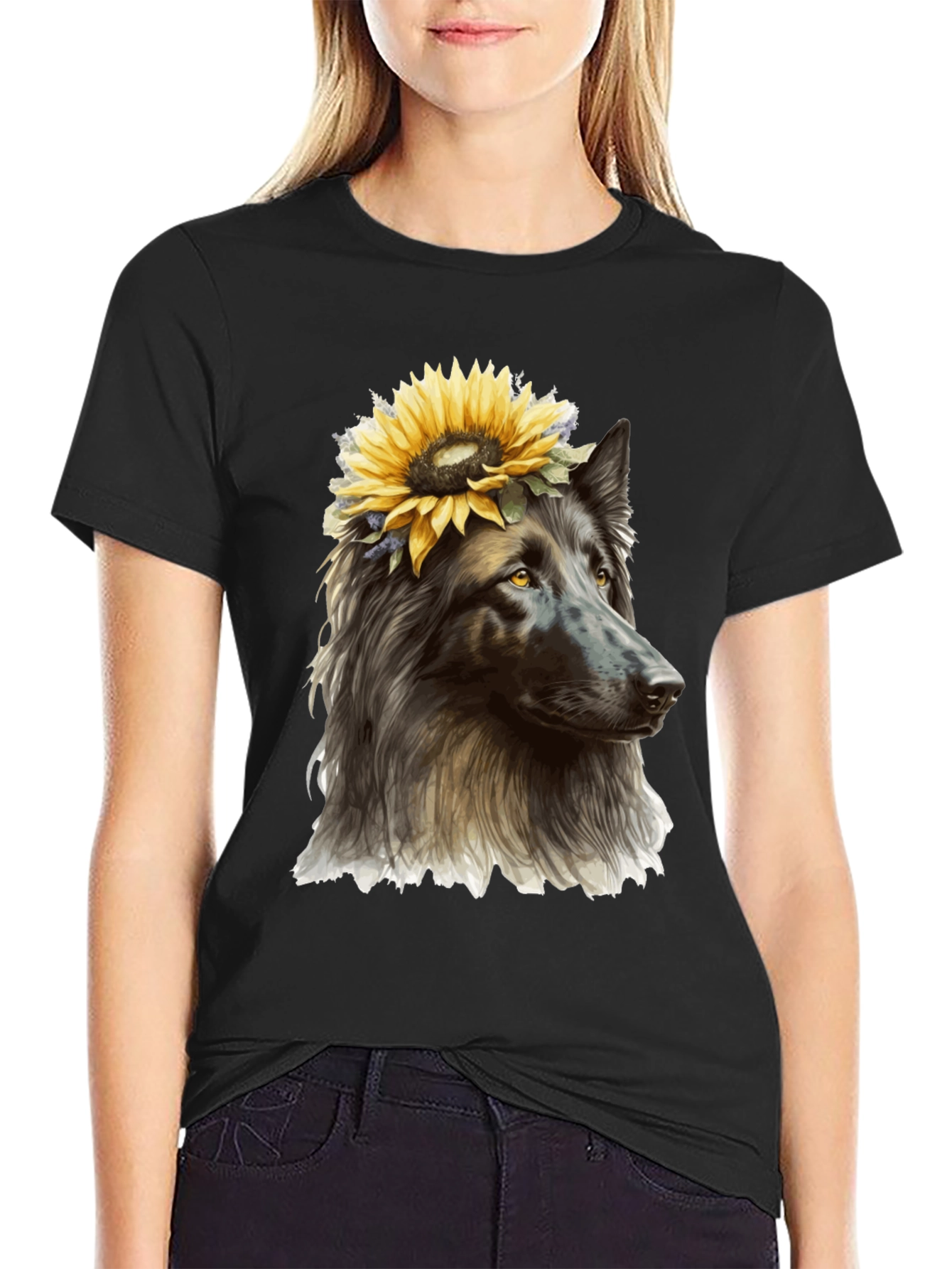 Dog with Sunflower Crown Graphic Tee