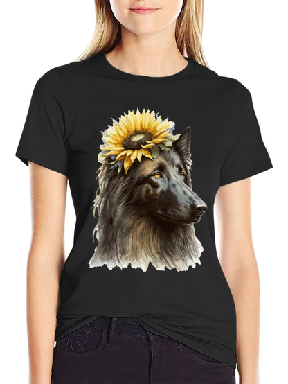 Dog with Sunflower Crown Graphic Tee