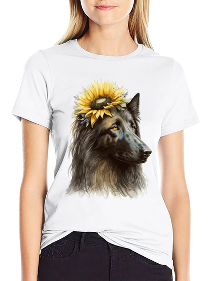Dog with Sunflower Crown Graphic Tee