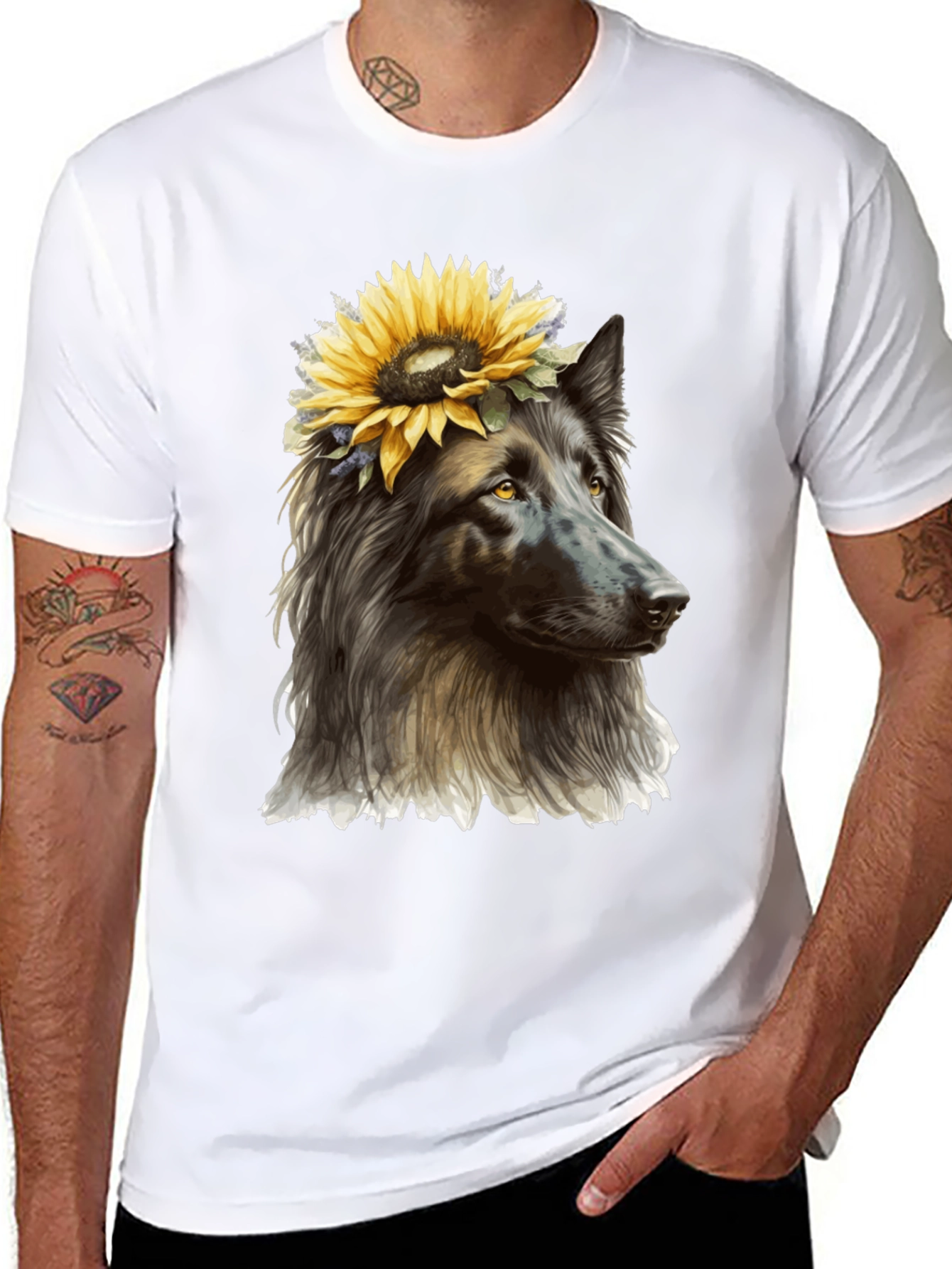 Dog with Sunflower Crown Graphic Tee