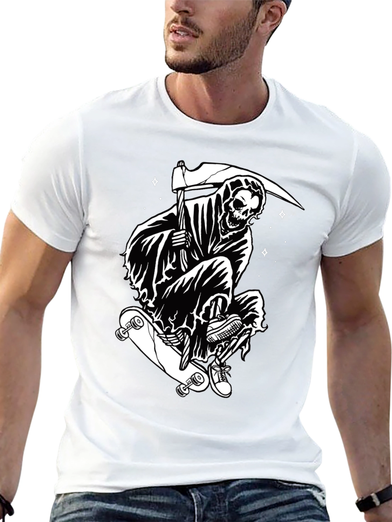 Skateboarding Grim Reaper Graphic Tee - Black