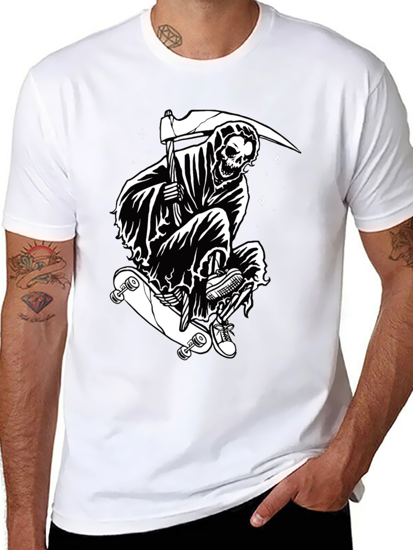 Skateboarding Grim Reaper Graphic Tee - Black