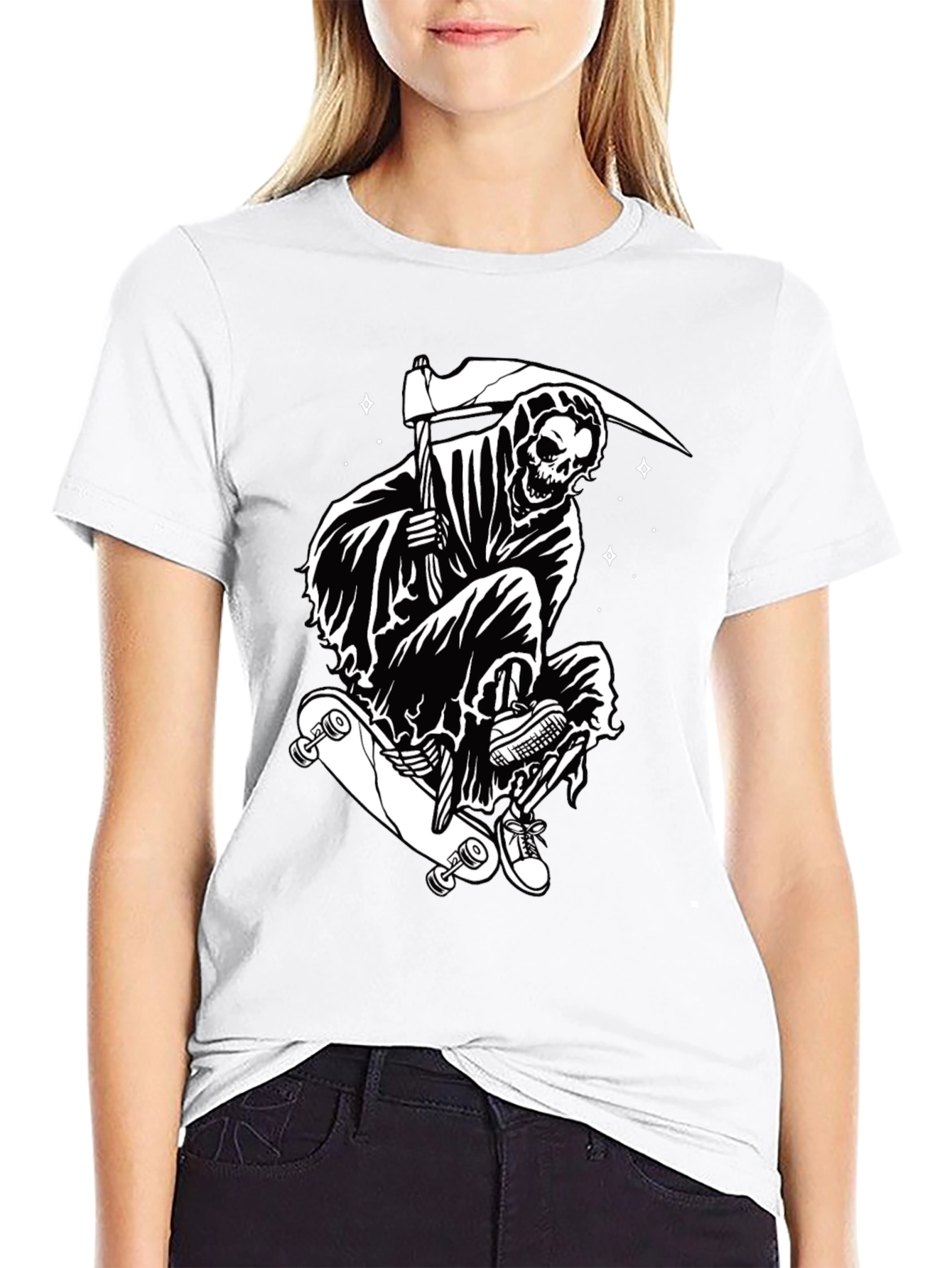 Skateboarding Grim Reaper Graphic Tee - Black