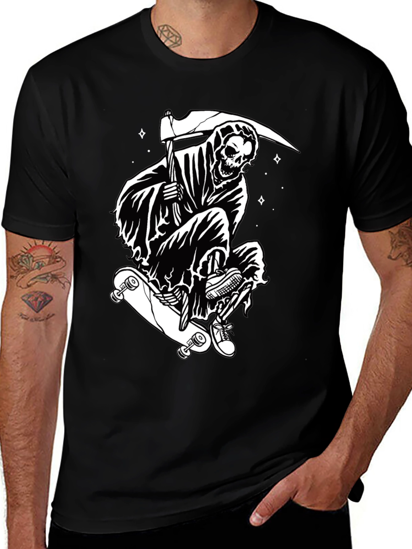 Skateboarding Grim Reaper Graphic Tee - Black
