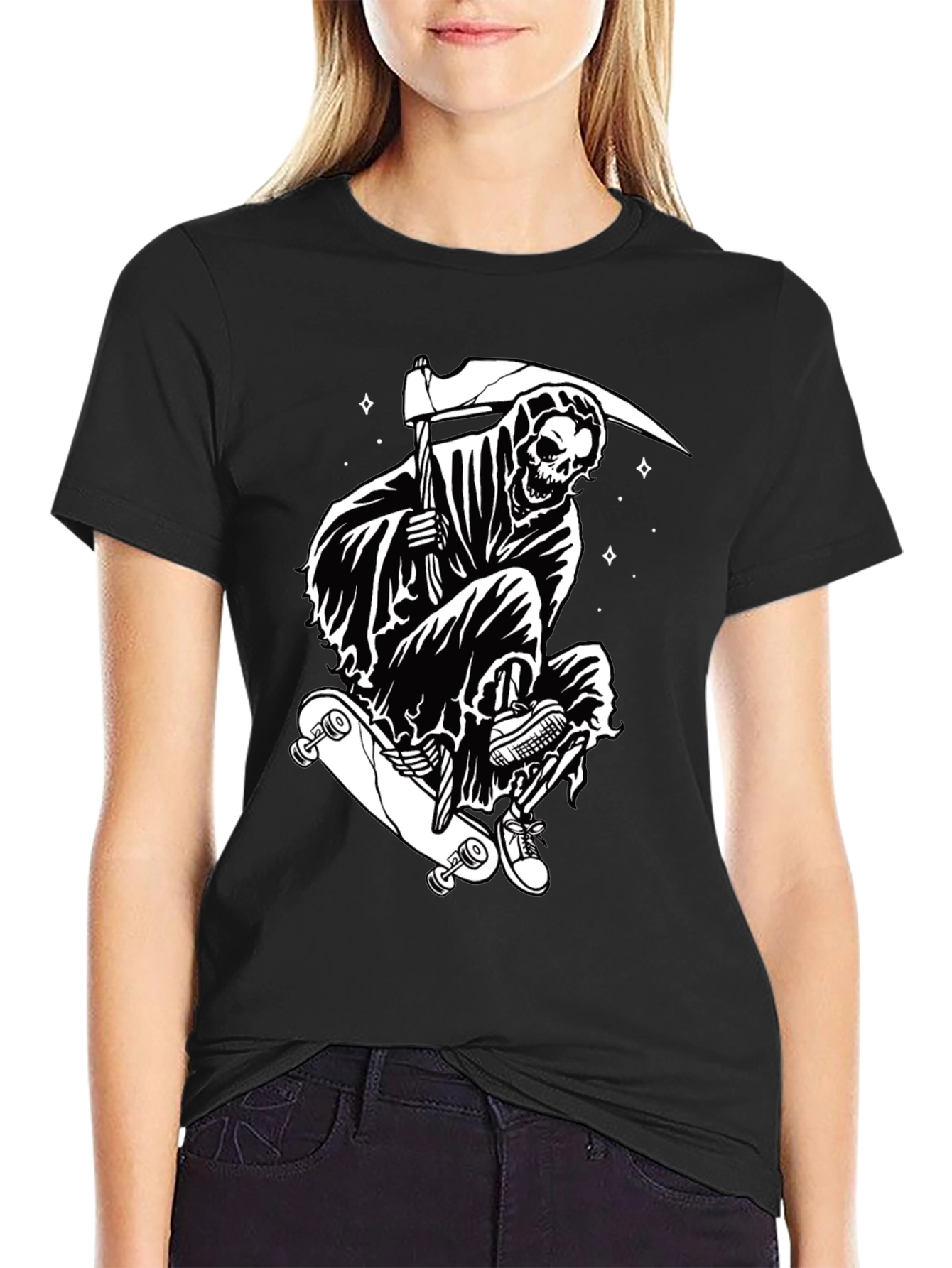 Skateboarding Grim Reaper Graphic Tee - Black
