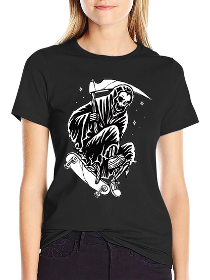 Skateboarding Grim Reaper Graphic Tee - Black