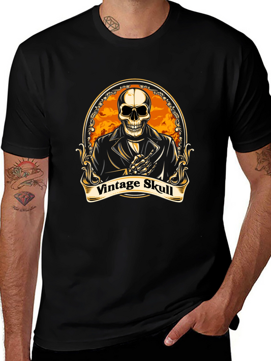 Vintage Skull Graphic Tee - Black Cotton T-Shirt