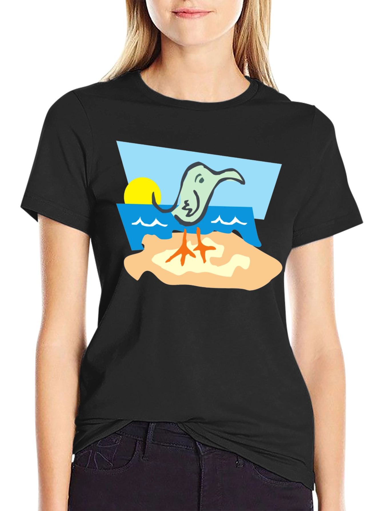 Cartoon Bird Beach T-Shirt - Unique Design