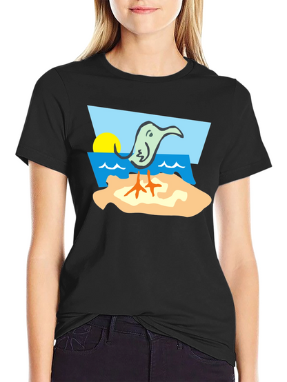 Cartoon Bird Beach T-Shirt - Unique Design