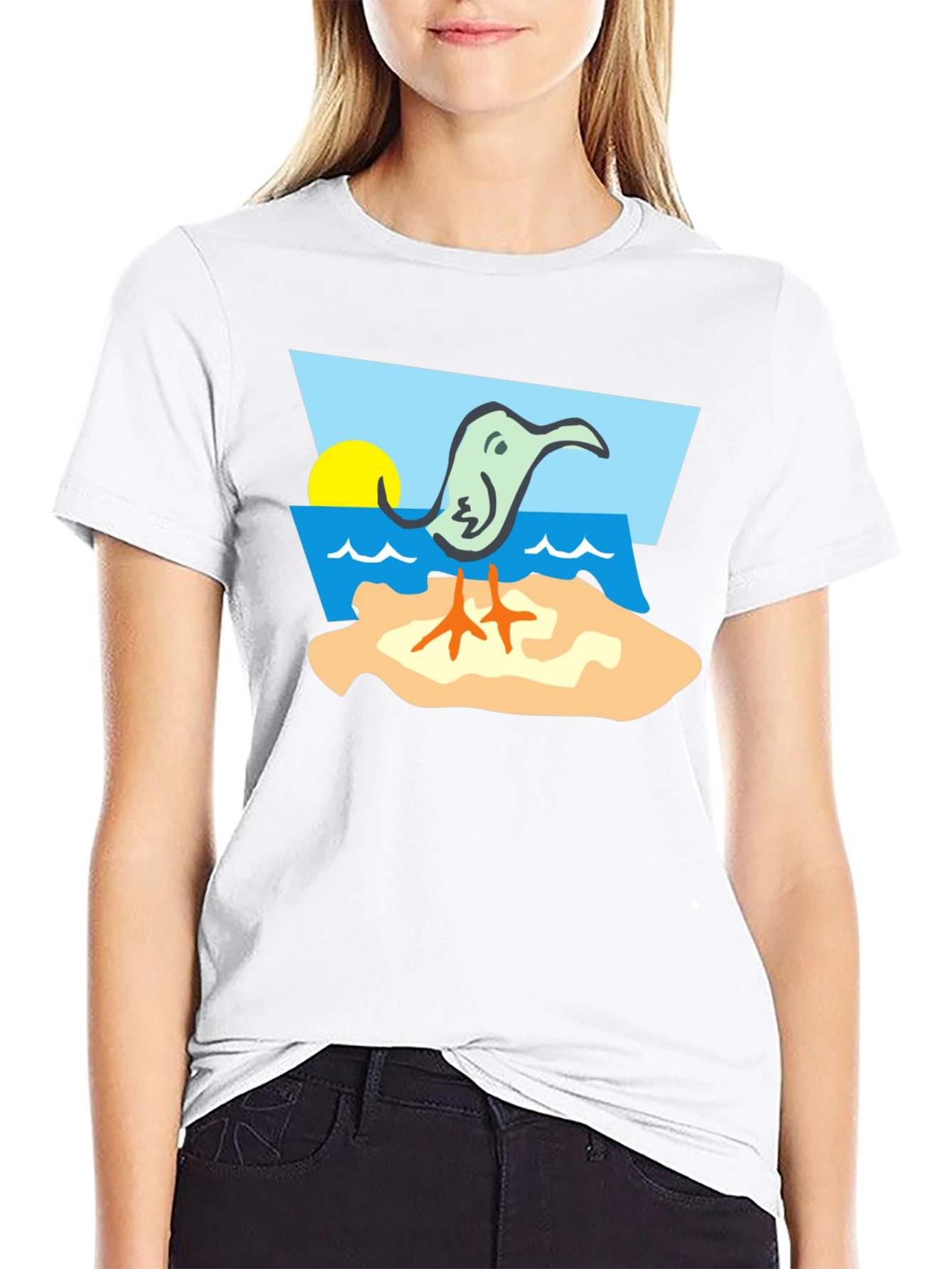 Cartoon Bird Beach T-Shirt - Unique Design