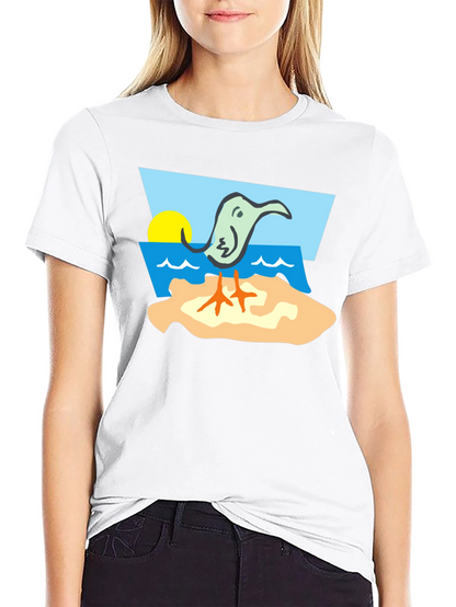 Cartoon Bird Beach T-Shirt - Unique Design