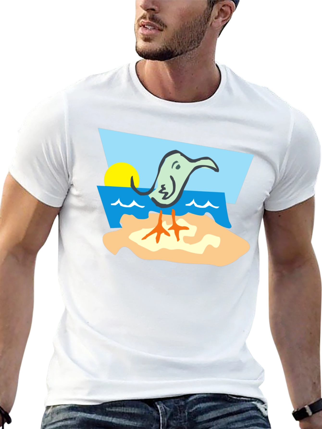 Cartoon Bird Beach T-Shirt - Unique Design
